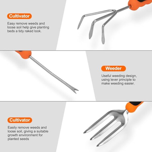 Gardening Tool Set, CHRYZTAL Stainless Steel Heavy Duty Gardening Tool Set, with Non-Slip Rubber Grip, Storage Tote Bag, Outdoor Hand Tools, Ideal Gardening Gifts for Women - Image 3