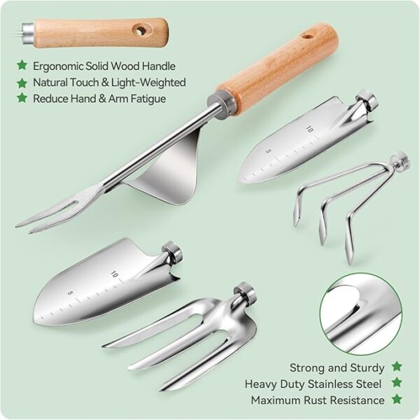 Gardening Tools 9-Piece Heavy Duty Gardening Hand Tools with Fashion and Durable Garden Tools Organizer Handbag,Rust-Proof Garden Tool Set, Ideal Gardening Gifts for Women - Image 4