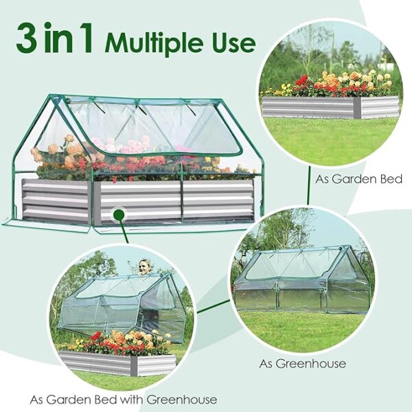 Quictent Raised Garden Bed with Cover Outdoor Galvanized Metal Planter Box Kit - Image 3