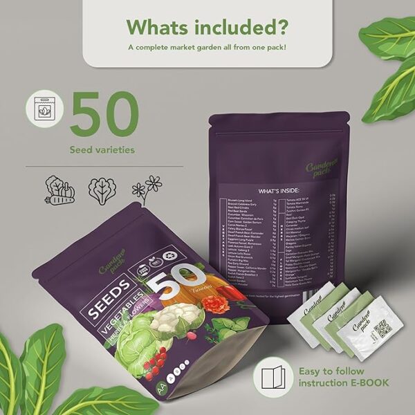 Garden Pack Seeds Pouch - 50 Varieties of Herb, Flower & Vegetable Seeds for Planting - 25,000 Non GMO Heirloom Seeds - Garden Seeds for Vegetable Garden - Image 2