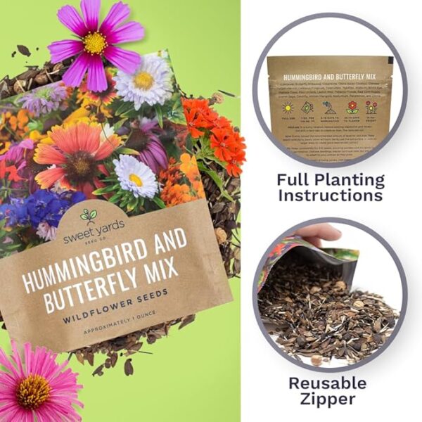 Wildflower Seeds Butterfly and Humming Bird Mix - Large 1 Ounce Packet 7,500+ Seeds - 23 Open Pollinated Annual and Perennial Species - Image 5