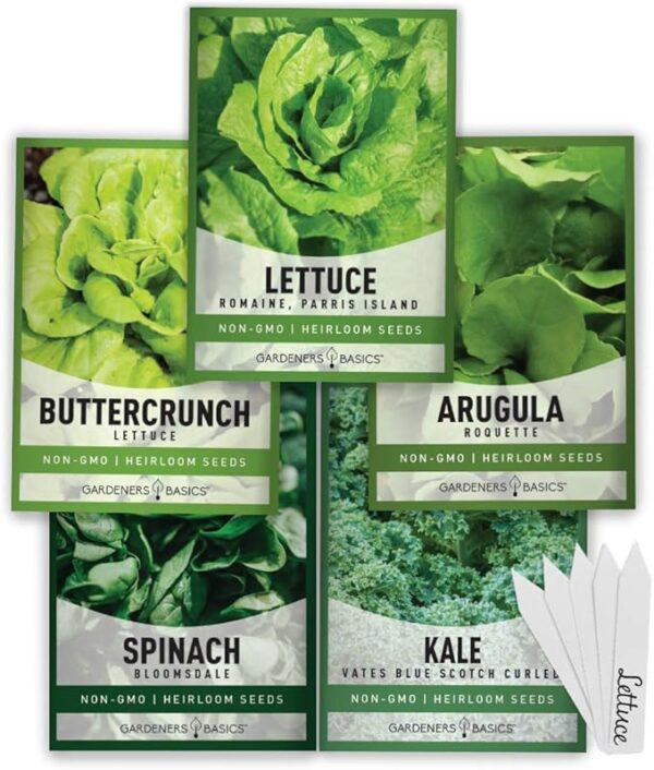Beginner Indoor Garden Lettuce Kit - Includes Romaine, Buttercrunch Lettuces, Spinach, Arugula, and Kale Heirloom Seeds, Pots, Soils and Plant Markers - Complete Indoor Vegetable Garden Starter Kit - Image 5