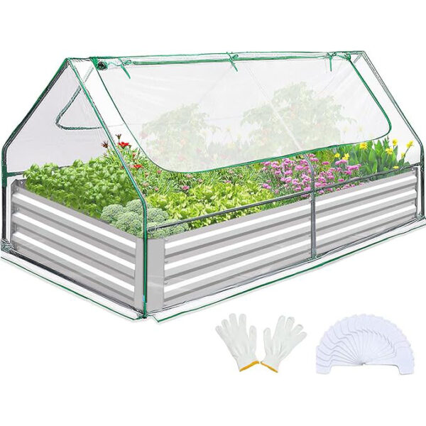 Quictent Raised Garden Bed with Cover Outdoor Galvanized Metal Planter Box Kit