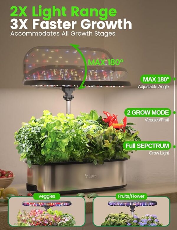 LetPot LPH-SE Hydroponics Growing System, 12 Pods Smart Herb Garden Kit Indoor, Indoor Garden, APP & WiFi Controlled, with 24W Growing LED, 5.5L Water Tank, Pump System, Automatic Timer - Image 5