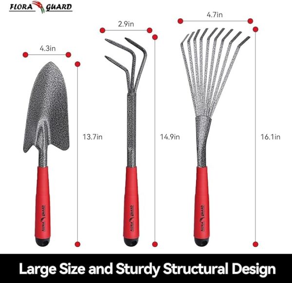 FLORA GUARD Garden Tool Set, 6 Piece Heavy Duty, Large Size Gardening Tools - Image 2