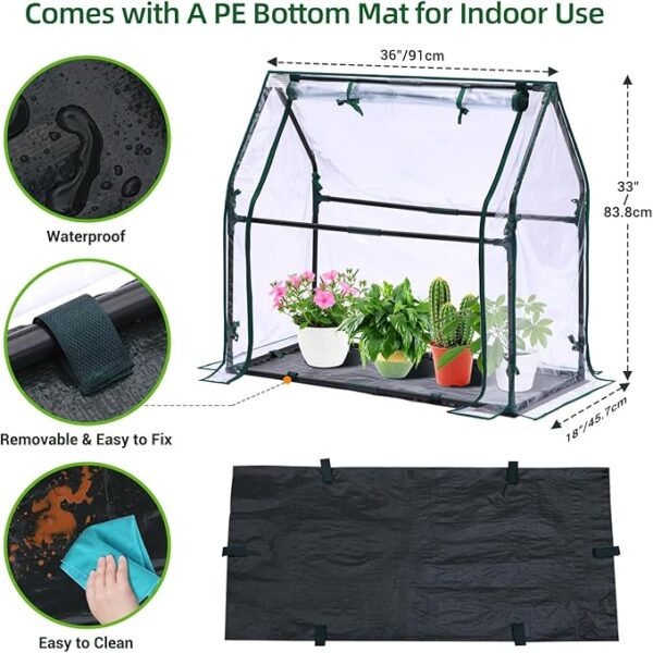 Mini Greenhouse for Indoor Outdoor: Ohuhu Tabletop Portable Green House with Waterproof Pad for Small Plants Nursery Germination, 36"x18"x33" Heavy-Duty Cover Tent Humidity Dome Seedling Accessory - Image 3