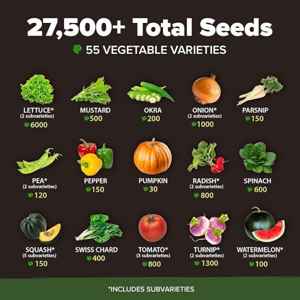 HOME GROWN 55 Vegetable Seeds Pack – 28,000+ 𝗨𝗦𝗔 Heirloom 𝗡𝗢𝗡-𝗚𝗠𝗢 Seeds for Planting – Spring, Fall, Winter Garden Kit – Survival Seed Vault for Preppers & Gardeners – Gift for Men & Women - Image 4