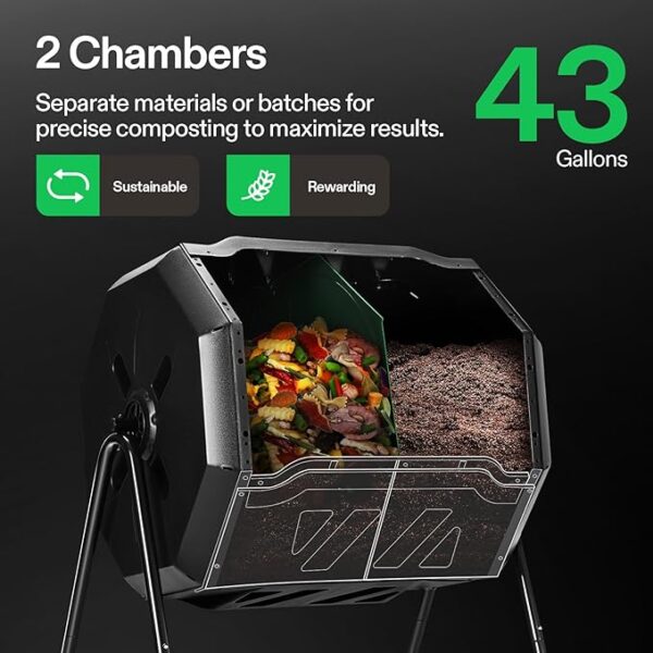 VIVOSUN Outdoor Tumbling Composter Dual Rotating Batch Compost Bin, 43 Gallon Black Door - Image 2