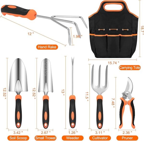 Gardening Tool Set, CHRYZTAL Stainless Steel Heavy Duty Gardening Tool Set, with Non-Slip Rubber Grip, Storage Tote Bag, Outdoor Hand Tools, Ideal Gardening Gifts for Women - Image 2
