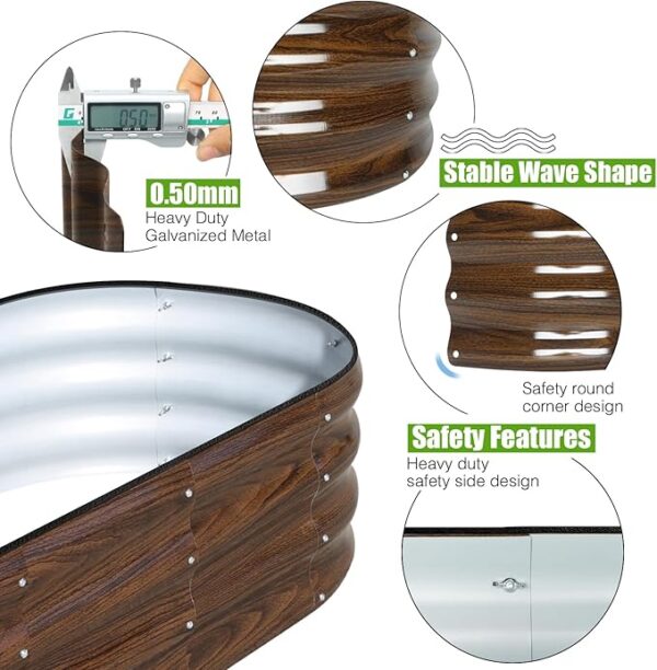 SnugNiture Galvanized Raised Garden Bed Outdoor, 2 Pcs 4x2x1ft Oval Metal Planter Box for Planting Plants Vegetables, Brown - Image 2