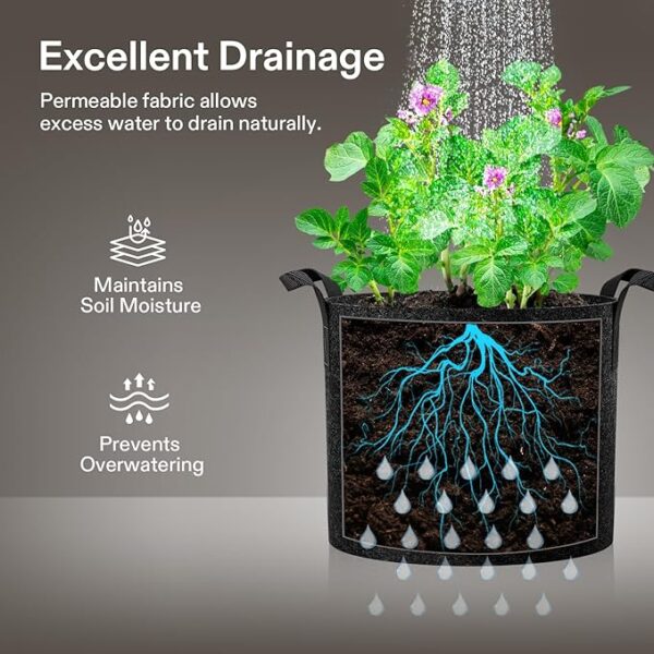 VIVOSUN 5-Pack 5 Gallon Grow Bags Heavy Duty 300G Thickened Nonwoven Plant Fabric Pots with Handles - Image 3