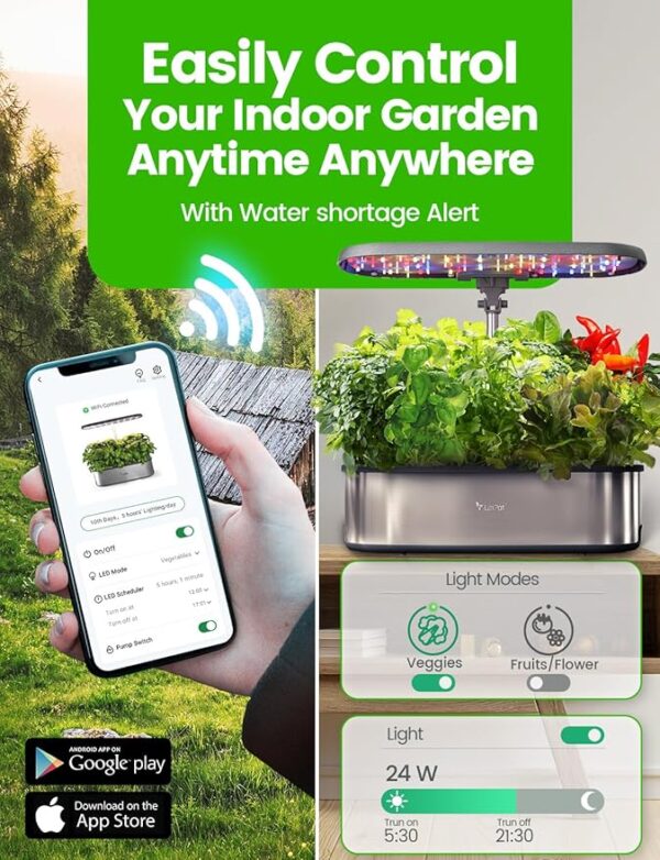 LetPot LPH-SE Hydroponics Growing System, 12 Pods Smart Herb Garden Kit Indoor, Indoor Garden, APP & WiFi Controlled, with 24W Growing LED, 5.5L Water Tank, Pump System, Automatic Timer - Image 3