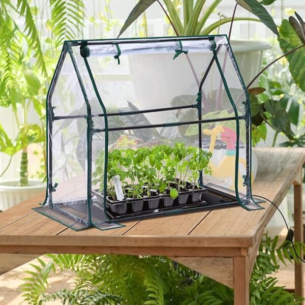 Mini Greenhouse for Indoor Outdoor: Ohuhu Tabletop Portable Green House with Waterproof Pad for Small Plants Nursery Germination, 36"x18"x33" Heavy-Duty Cover Tent Humidity Dome Seedling Accessory - Image 5
