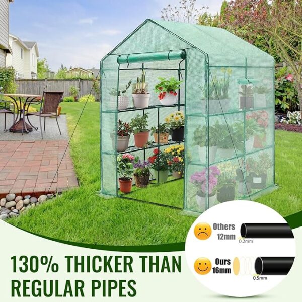 Greengro Greenhouse, 57 x 57 x 76'' Greenhouses for Outdoors, Durable Green House Kit with Window, Thicken PE Cover, 3 Tiers 8 Shelves, Heavy Duty Walk in Green Houses for Indoor Backyard Outside - Image 3
