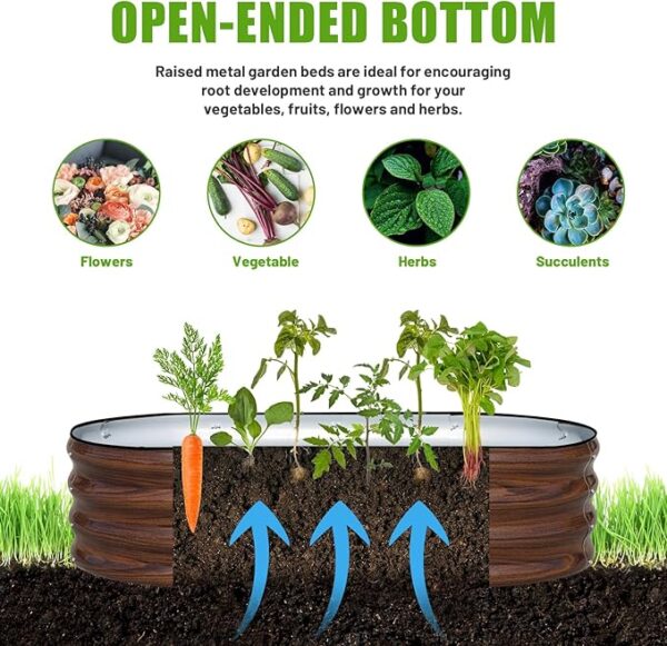 SnugNiture Galvanized Raised Garden Bed Outdoor, 2 Pcs 4x2x1ft Oval Metal Planter Box for Planting Plants Vegetables, Brown - Image 4