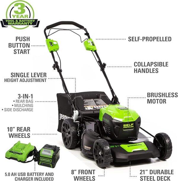 Greenworks 40V 21" Brushless Cordless Lawn Mower - Image 3