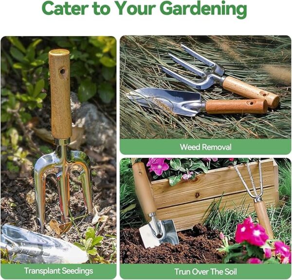 Gardening Tools 9-Piece Heavy Duty Gardening Hand Tools with Fashion and Durable Garden Tools Organizer Handbag,Rust-Proof Garden Tool Set, Ideal Gardening Gifts for Women - Image 5