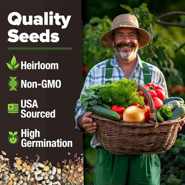 HOME GROWN 55 Vegetable Seeds Pack – 28,000+ 𝗨𝗦𝗔 Heirloom 𝗡𝗢𝗡-𝗚𝗠𝗢 Seeds for Planting – Spring, Fall, Winter Garden Kit – Survival Seed Vault for Preppers & Gardeners – Gift for Men & Women - Image 2