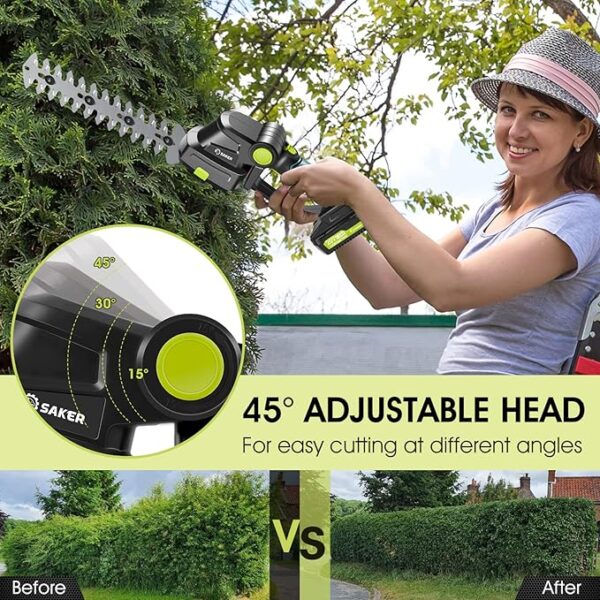 Saker Cordless Hedge Trimmer-20V Electric Shrub Trimmer Grass Shears Handheld Grass Cutter, Hedge Shear with 2 PCS Rechargeable Battery and Charger for Garden, Lawn - Image 4