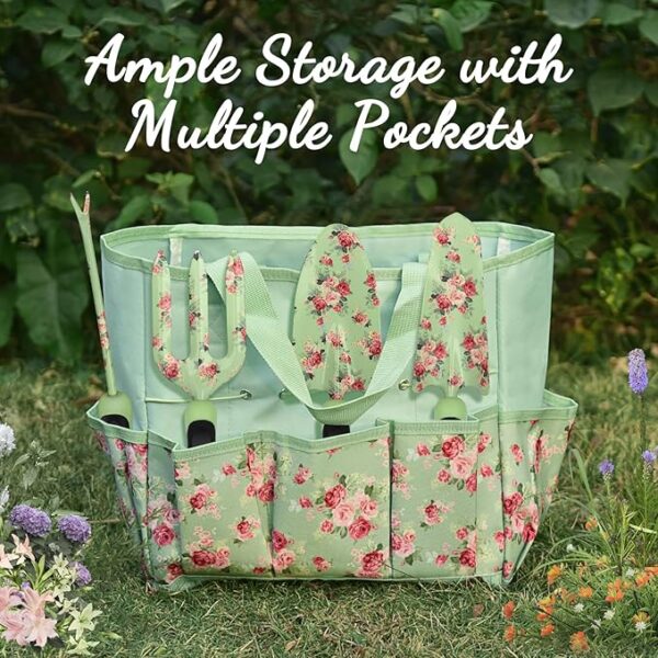 Gardening Tools, WisaKey 10 Piece Heavy Duty Green Garden Tools Set with on-Slip Ergonomic Handle, Durable Fashion Garden Tool Organizer HandBag,Ideal Gardening Hand Tools, Gardening Gifts for Women - Image 5