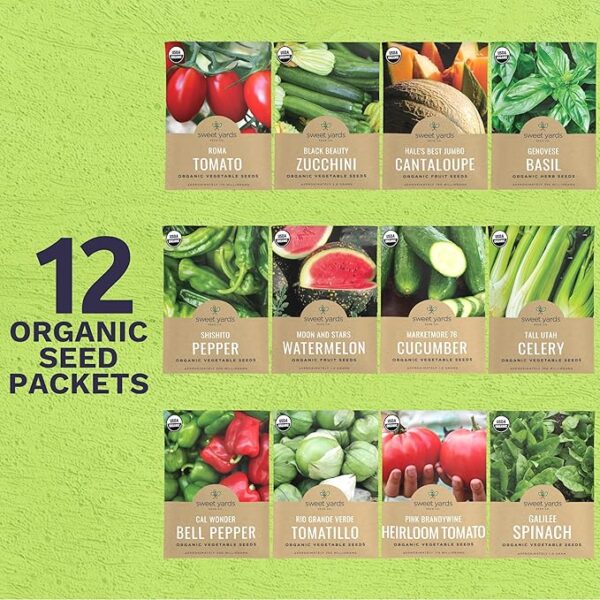 Organic Summer Seeds Variety Pack - 12 Individual Packs - 2025 Season - Basil, Tomatoes, Cucumber, Watermelon and More! for Indoor & Outdoor Planting (Non-GMO, Certified Organic) - Image 2