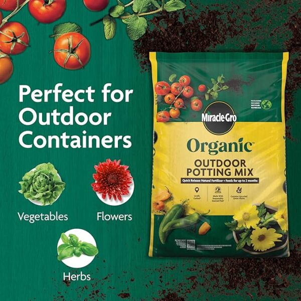 Miracle-Gro Organic Outdoor Potting Mix, for Outdoor Container Plants, Contains Quick-Release Natural Fertilizer, OMRI Listed, 16 qt. - Image 2