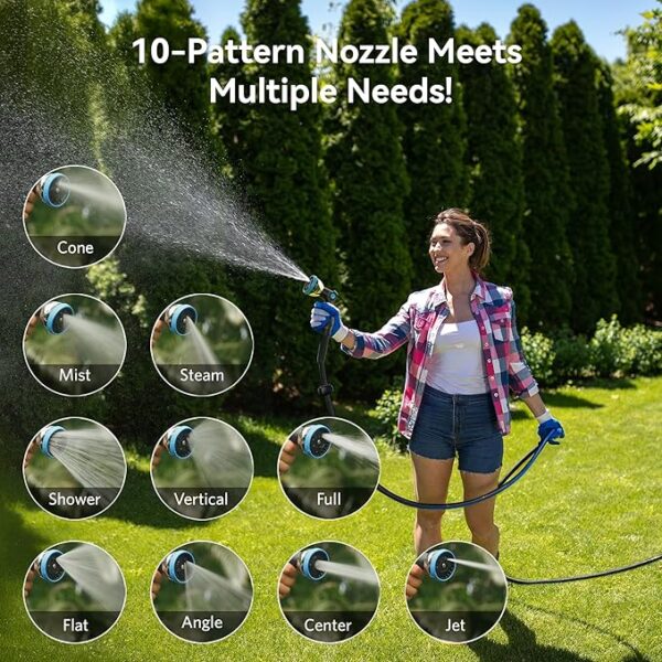 Retractable Garden Hose Reel 100 ft x 5/8 in, Heavy Duty Hose Reel Wall Mount with Any Length Lock, Auto Rewind System, 180° Swivel Bracket, 10-Pattern Garden Hose Nozzle, Dark Grey - Image 3