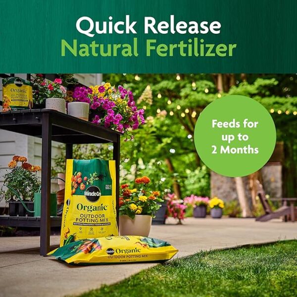 Miracle-Gro Organic Outdoor Potting Mix, for Outdoor Container Plants, Contains Quick-Release Natural Fertilizer, OMRI Listed, 16 qt. - Image 3