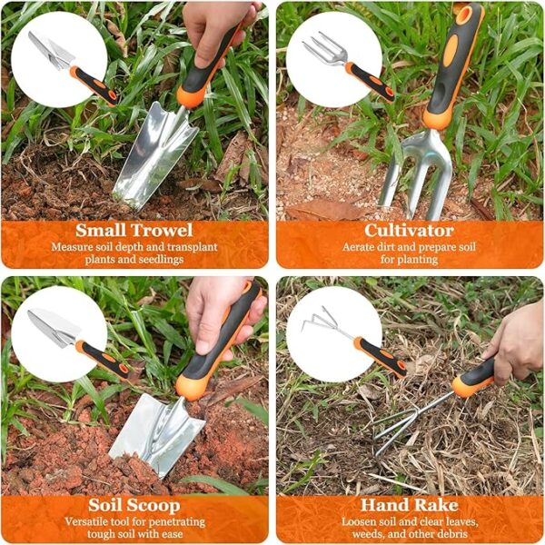 Gardening Tool Set, CHRYZTAL Stainless Steel Heavy Duty Gardening Tool Set, with Non-Slip Rubber Grip, Storage Tote Bag, Outdoor Hand Tools, Ideal Gardening Gifts for Women - Image 6